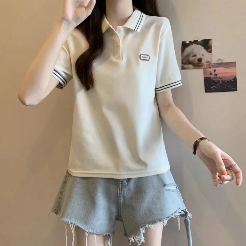 Baggy Female Tee Women's Polo Short Sleeve T-shirt Korean Clothing Youthful Elegant in Trend 2025 Sales Youth Aesthetic T-shirts