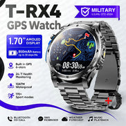 A metallic smartwatch with a round display and metal 