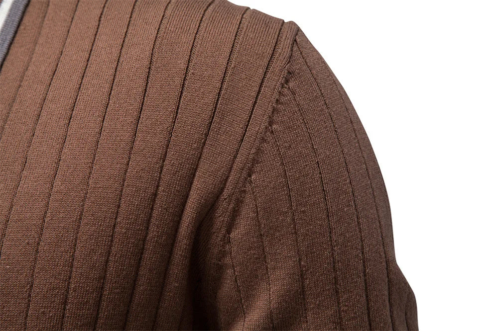 Men's Knitted Polo Shirt Summer Short Sleeve Striped Collar Casual Business Tops Brown With Striped Collar and Cuffs