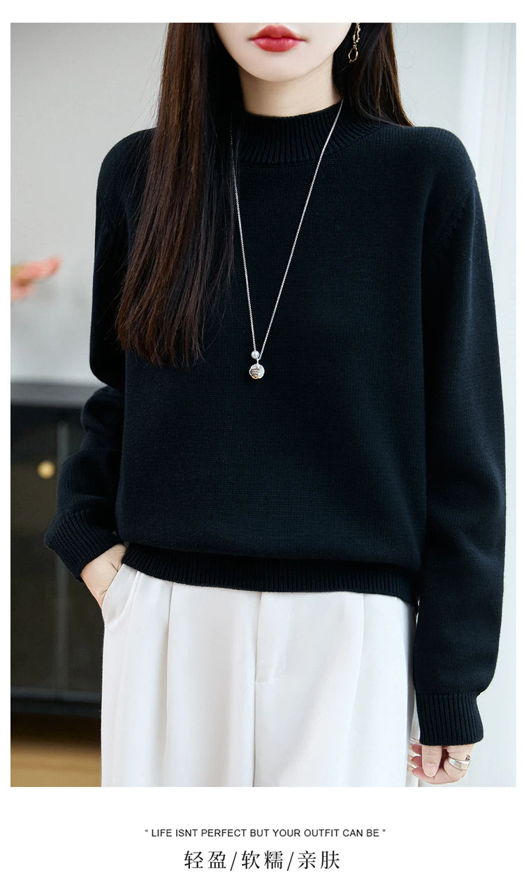 100% Pure Cotton Women's Knitted Sweater Solid Color Round Neck Pullover Loose Cotton Sweater Autumn and Winter New Women's Top
