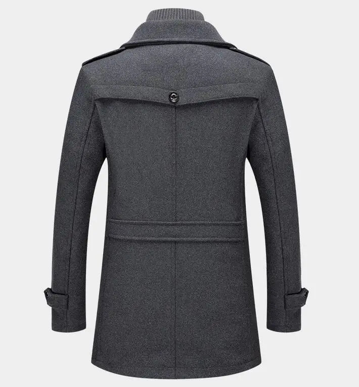 New Autumn Winter Wool Coat Men Fashion Double Collar Thick Jacket Single Breasted Trench Coat Men Casual Wool Blends Overcoats