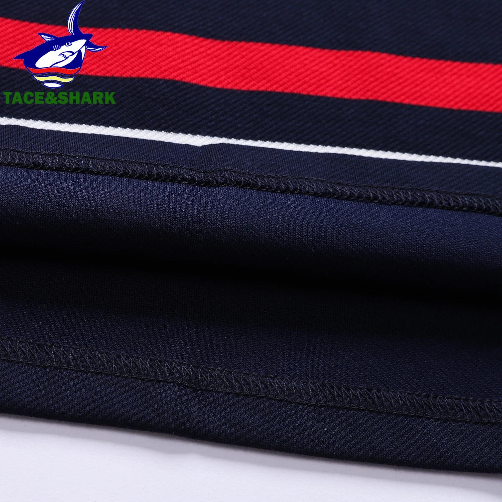 TACE&SHARK Brand Men‘s Casual Long Sleeve Striped Polo Shirt Cotton Blend Knitted Top Fashion Business Embroidery