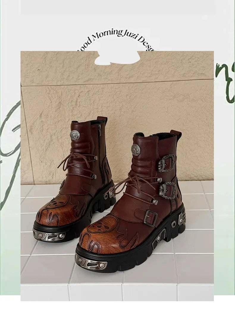 Retro Men Chelsea Boots Silver-brown Men Thick-soled Height-increasing Anti-slip Designer Fashion Brand Outdoor Motorcycle Boots