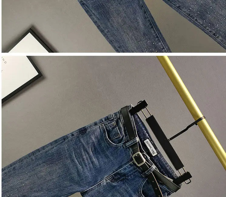 Heavy Industry Hot Diamond Jeans for Women 2026 Summer New Thin Slim High Waist Versatile Seven Point Jeans Female Casual Pants
