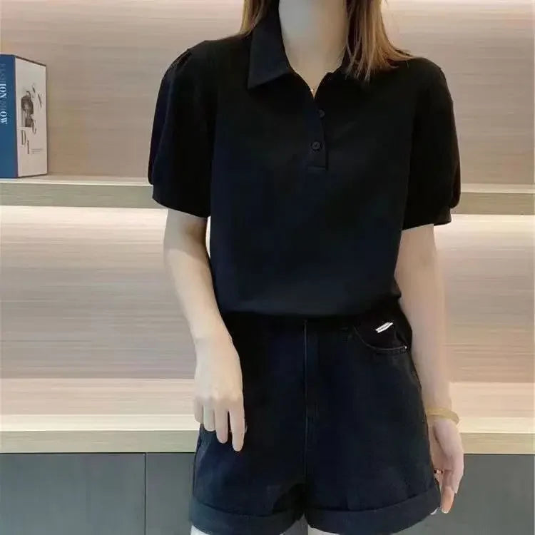 Graphic Women's Polo Female Tee Summer Outfit Harajuku Fashion Y2k Clothes Japanese Vintage Sale Korea Basic Pulovers T-shirts