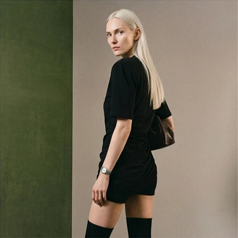 Versatile Regular-shoulder T-shirts Women Casual White Round Neck Irregular Hem Pleated Short Top Summer Lady Street Wear New