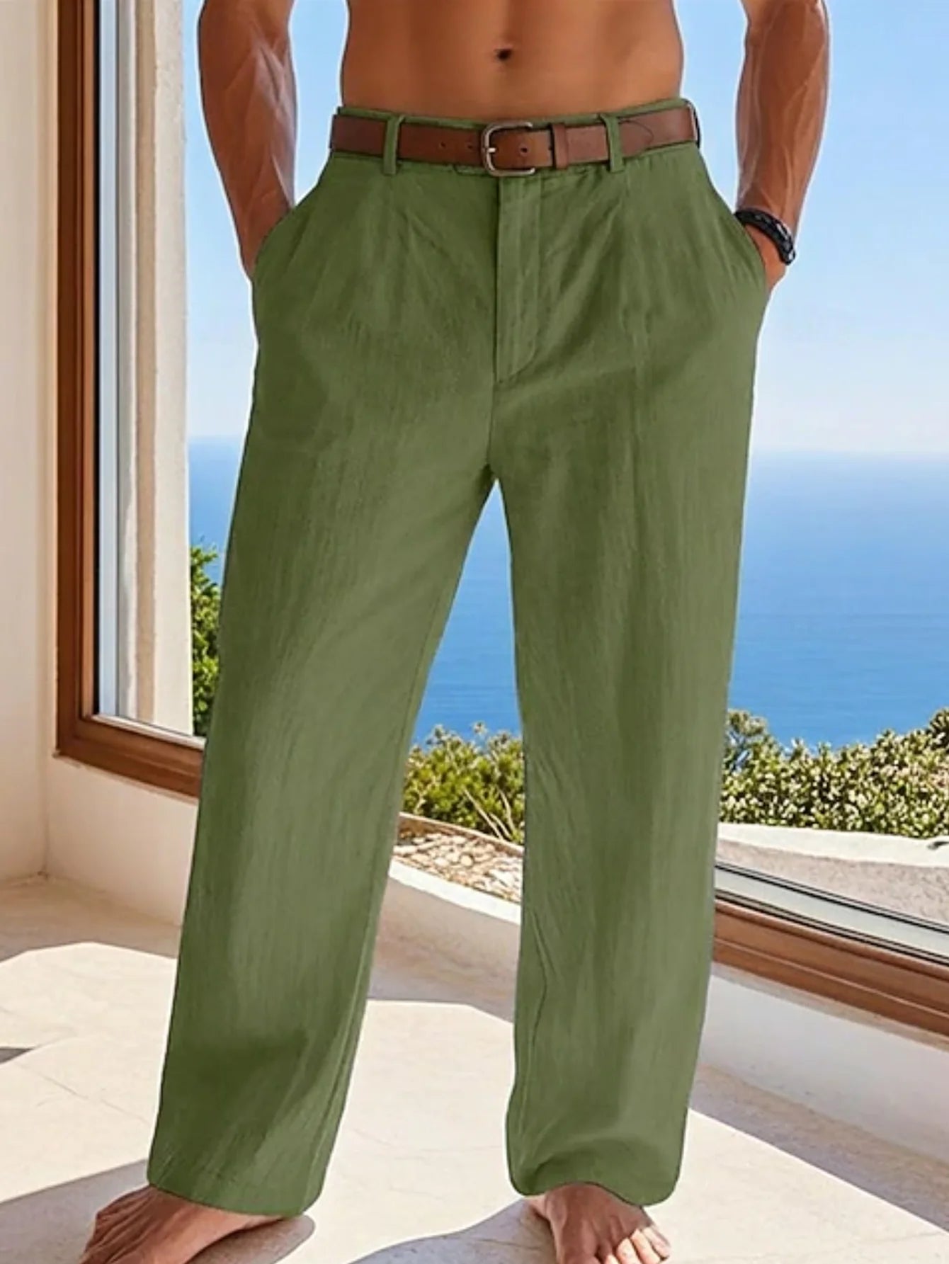 2026 New Men's Formal Linen Summer Pants Straight Tube Solid Color Comfortable Breathable Formal Business Fashion Basic Style