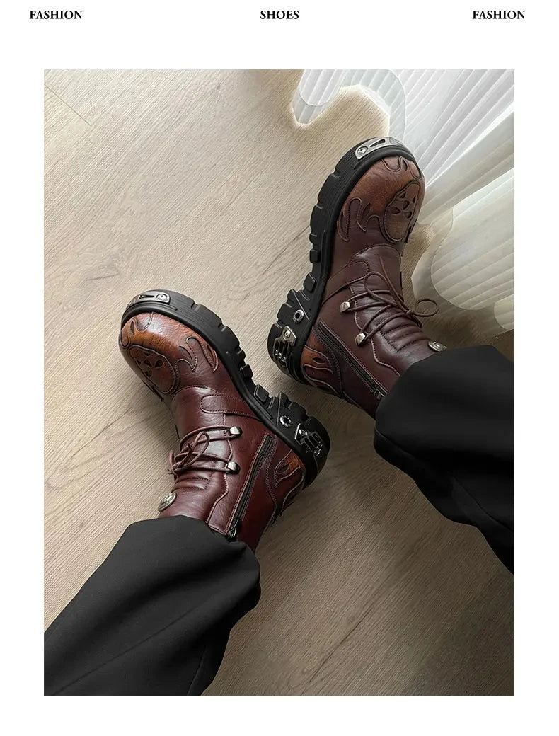 Retro Men Chelsea Boots Silver-brown Men Thick-soled Height-increasing Anti-slip Designer Fashion Brand Outdoor Motorcycle Boots