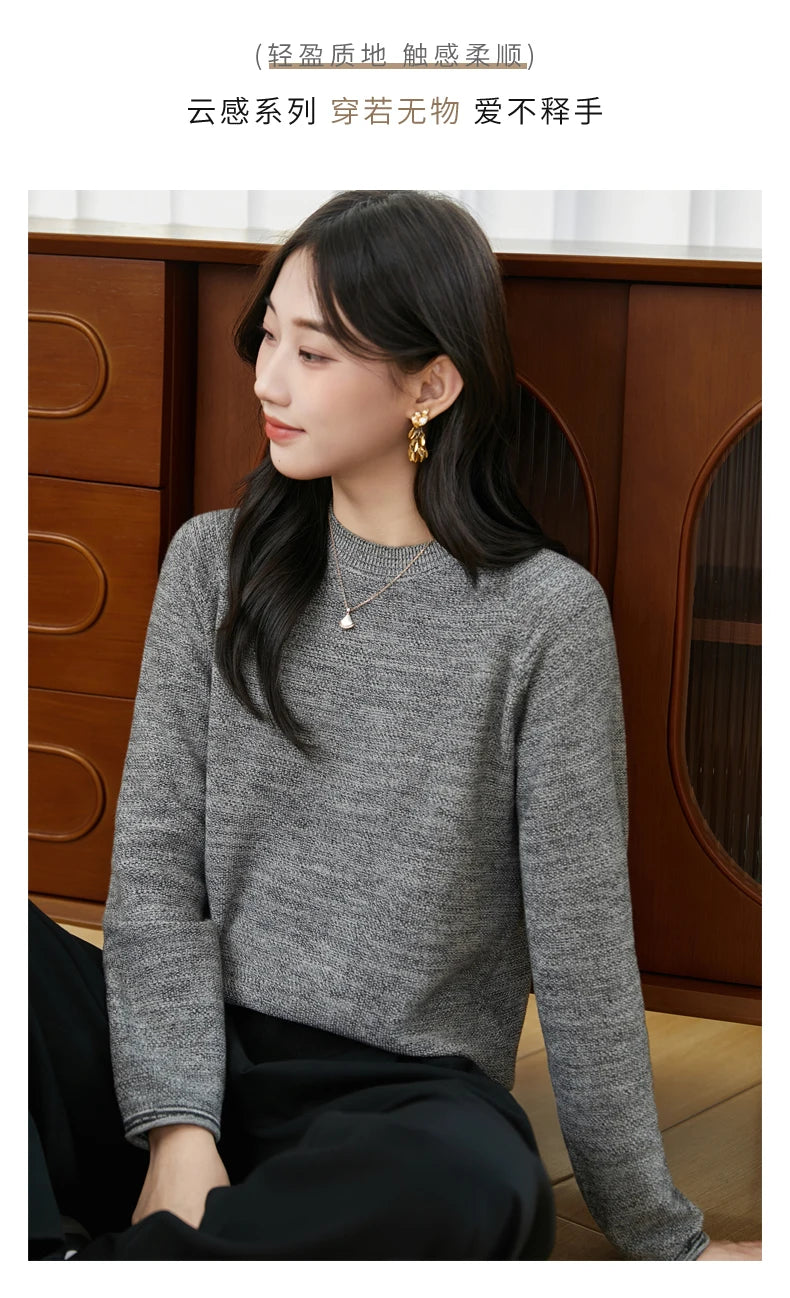 100% pure cotton women's knitted sweater casual round neck pullover for autumn and winter new women's top loose and hot selling