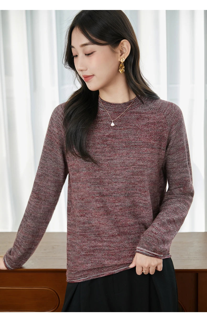 100% pure cotton women's knitted sweater casual round neck pullover for autumn and winter new women's top loose and hot selling