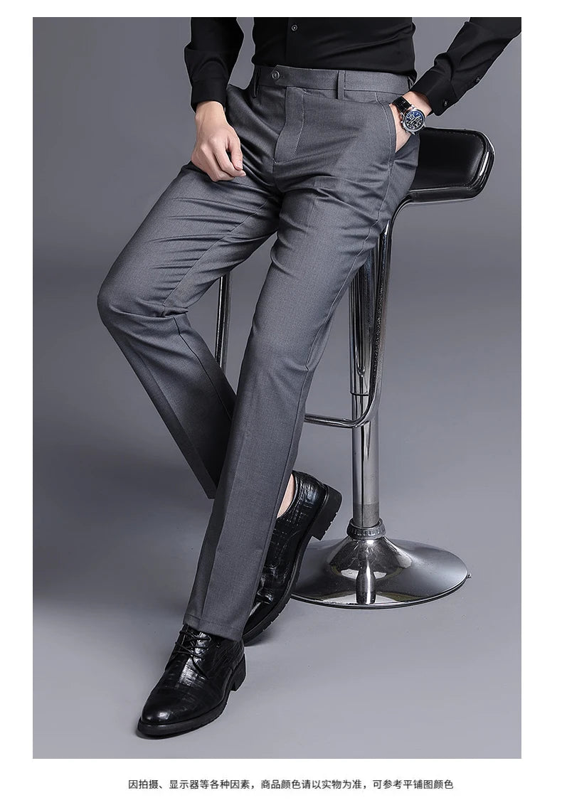 Top Grade New Brand Fashion Relax Fit Suit Pant Office Trousers For Men Dress Pants Business Straight Trousers Men's Clothing