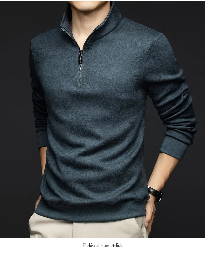 Top Grade Wool+Mulberry Silk Half Zip New Brand Casual Fashion Pullover Street Hoodies Velvet Sweatshirts Men's Clothing