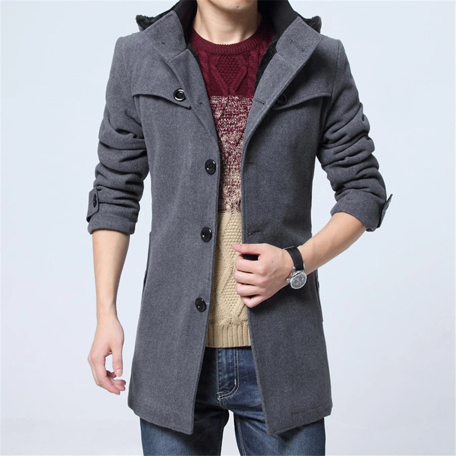 New Winter Trench Coat Men Fashion Long Overcoat Male Hot Sale Woollen Ootwear Thick Men's Clothing Size 4XL Wool Jackets