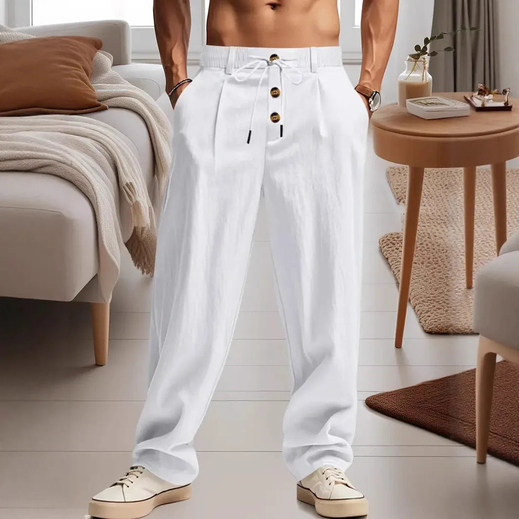 2026 New Amazon European and American men's linen solid color casual suit pants new fashion beach wide-leg trousers