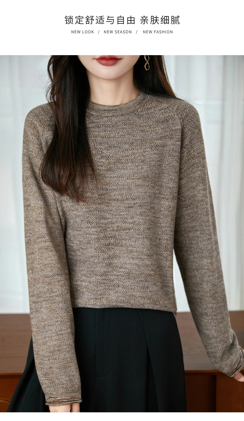 100% pure cotton women's knitted sweater casual round neck pullover for autumn and winter new women's top loose and hot selling