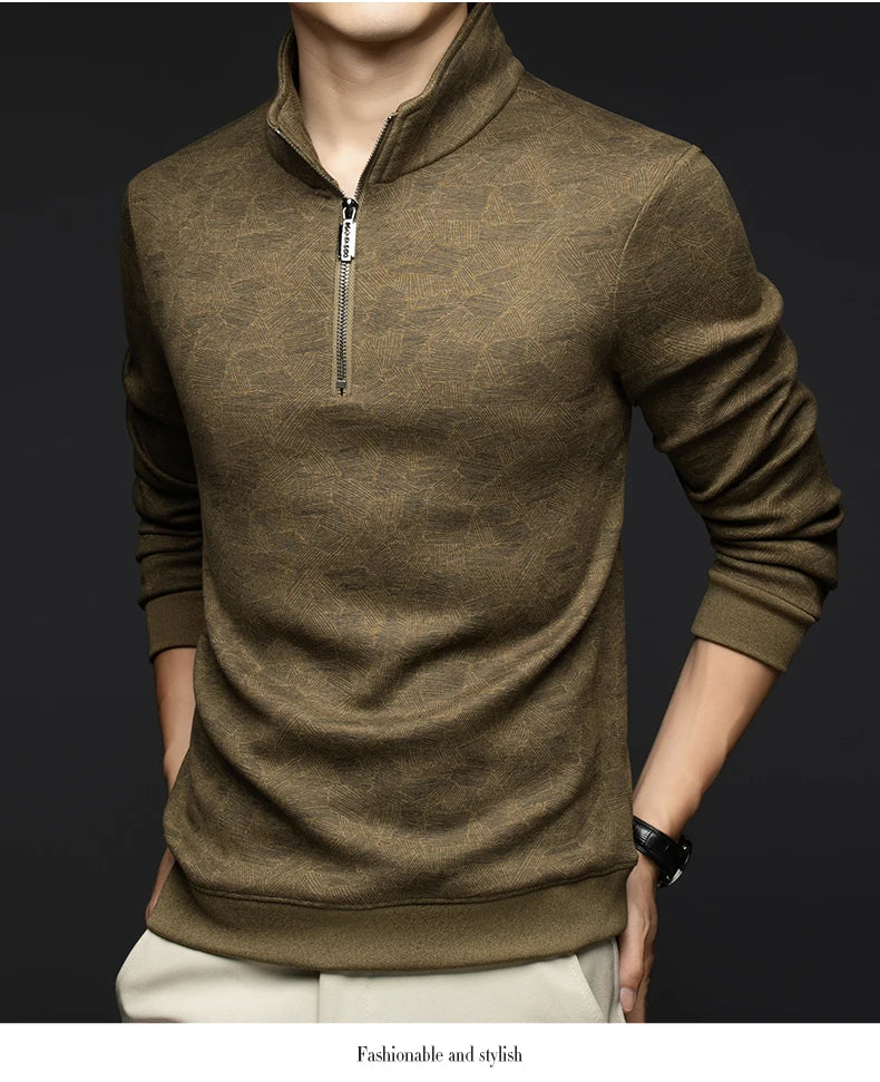 Top Grade Wool+Mulberry Silk Half Zip New Brand Casual Fashion Pullover Street Hoodies Velvet Sweatshirts Men's Clothing