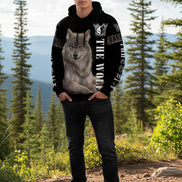Hoodie with a wolf design and 'The Wolf' text on a white background