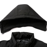 Black hooded jacket with a close-up of the hood on a white background