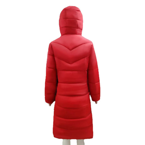 Red puffer coat on a white background