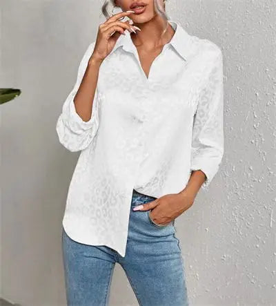 Women Leopard Print Luxury Blouse Spring Summer Long Sleeve Lapen Vintage Button Up Shirt Office Lady Satin Tunics Harajuku Top