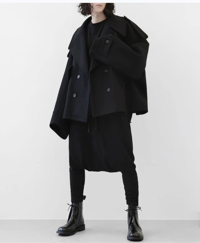 Mauroicardi Autumn Winter Warm Oversized Black Woolen Coat Men Cool Loose Luxury Dark Academia Aesthetic Vintage Clothes 2023