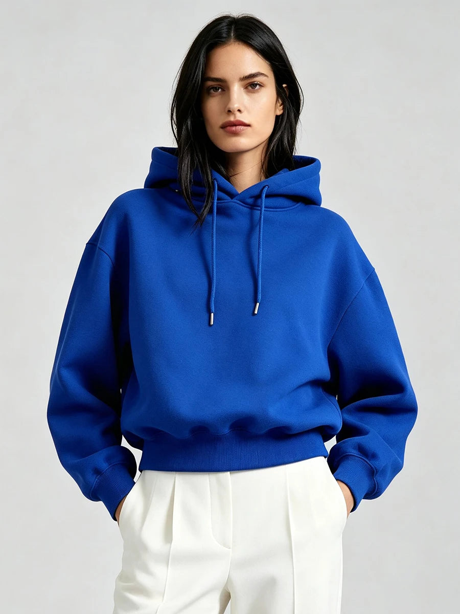 LIMO Women Hoodie Drawstring Pullover Long Sleeve Cuffed Hem Loose Oversized Casual  Lined Daily Basic Sweatshirt Tops