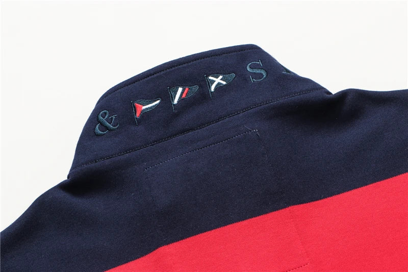TACE&SHARK Brand Hot Sale Fashion Business Stripes Embroidery Long Sleeve Polo Shark Tops Men Autumn Half Zipper Slim Clothes