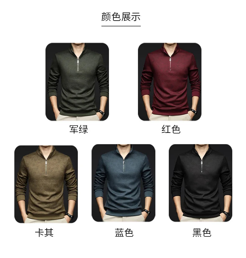 Top Grade Wool+Mulberry Silk Half Zip New Brand Casual Fashion Pullover Street Hoodies Velvet Sweatshirts Men's Clothing