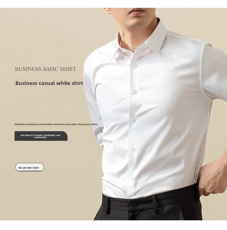 Non-ironing High-end Long-sleeved White Shirt Business Anti-wrinkle Dress Shirt Excellent High-quality Work Business Clothes