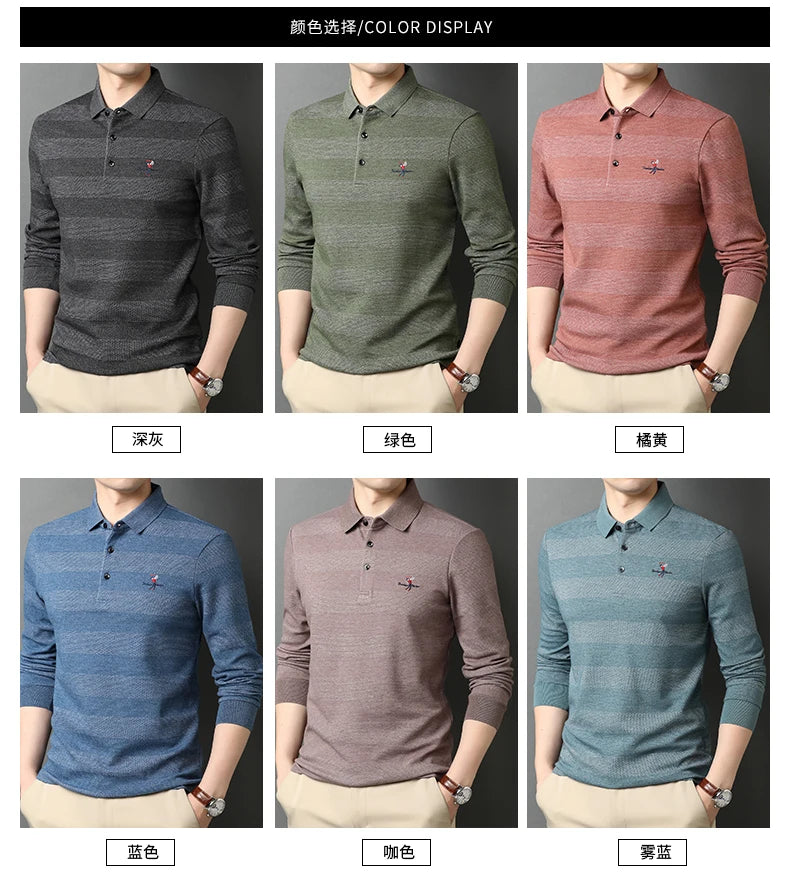 2025 High End New Fashion Brand Striped Designer Embroidery Casual Turn Down Collar Long Sleeve Polo Shirts Men Tops Men Clothes
