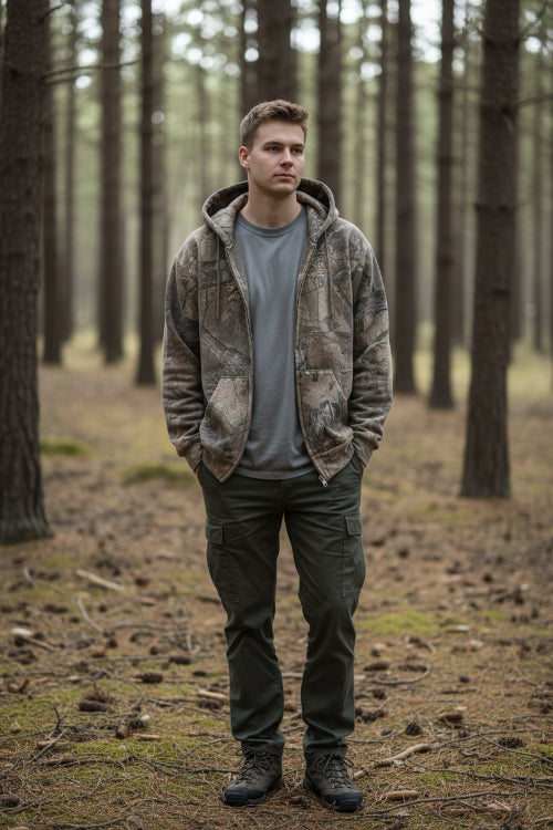 Camouflage hoodie on a gray background