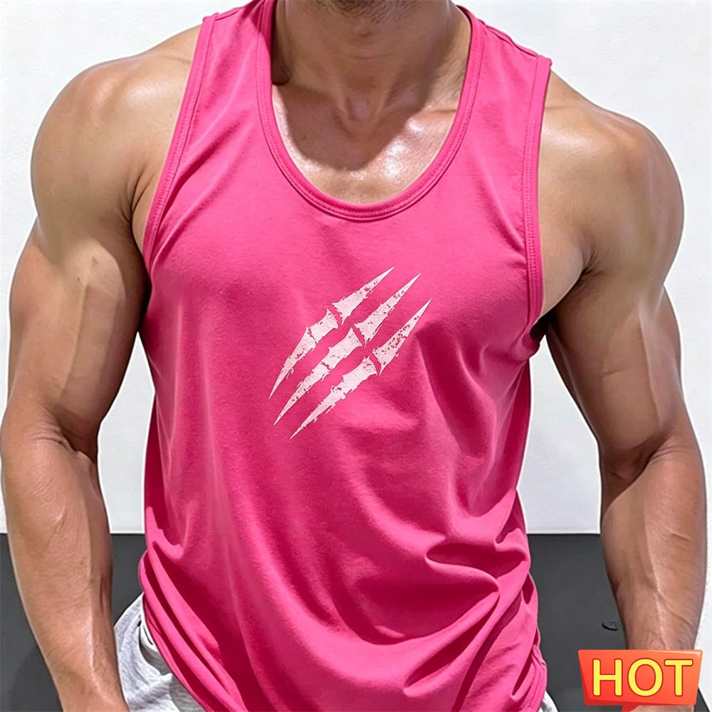 Summer scratch fitness vests men round neck sleeveless T-shirt Hard guy gym tank top men quick-dry men's t-shirts and tank tops
