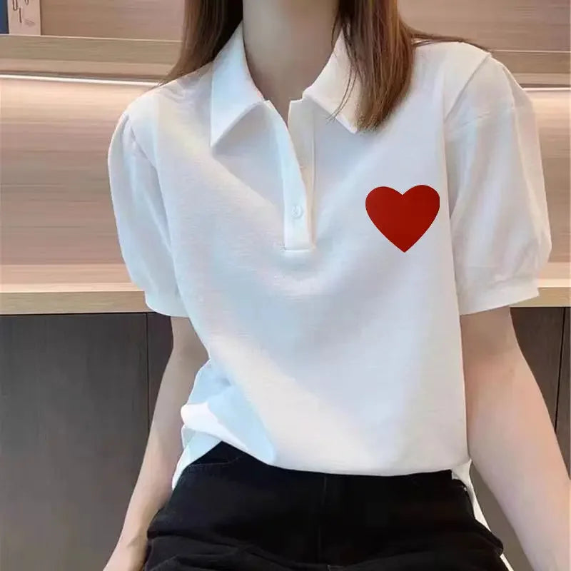 Graphic Women's Polo Female Tee Summer Outfit Harajuku Fashion Y2k Clothes Japanese Vintage Sale Korea Basic Pulovers T-shirts