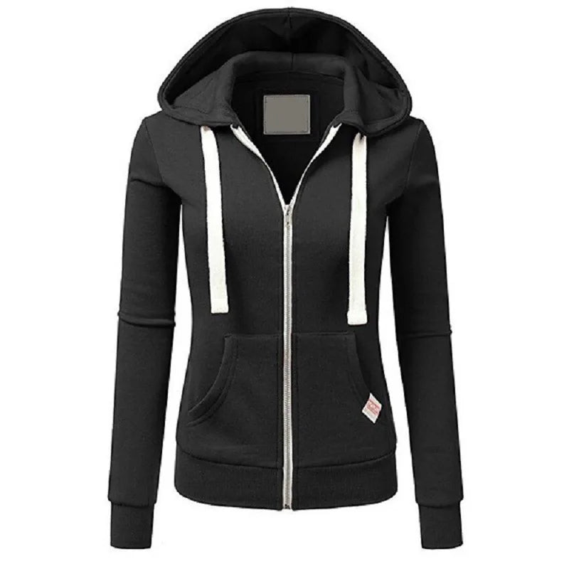2025 Autumn/Winter New Women Solid Color Fashion Hoodie Long Sleeve Zipper Pocket with Label Outdoor Sports Jogging Clothing