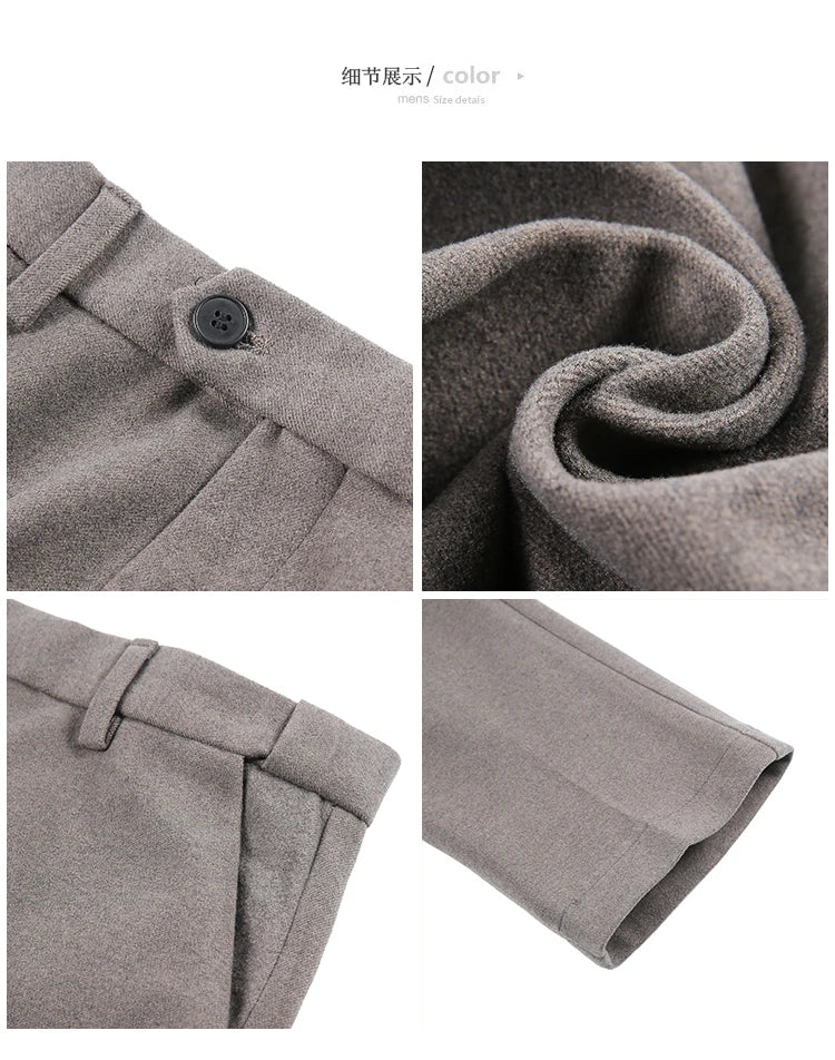 2025 Autumn and Winter Coffee Stretchable Waist Thickened Brushed Casual Pants for Men,multi-color Thick Men's Woolen Suit Pants