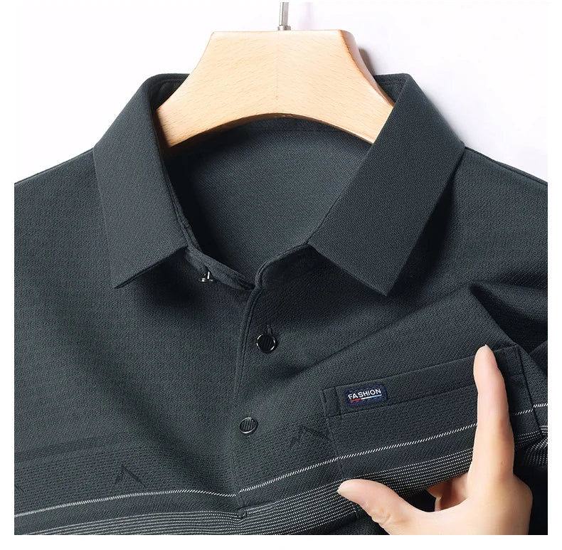Luxury Wool Blend Fabric Men's Long Sleeve Polo  Classic