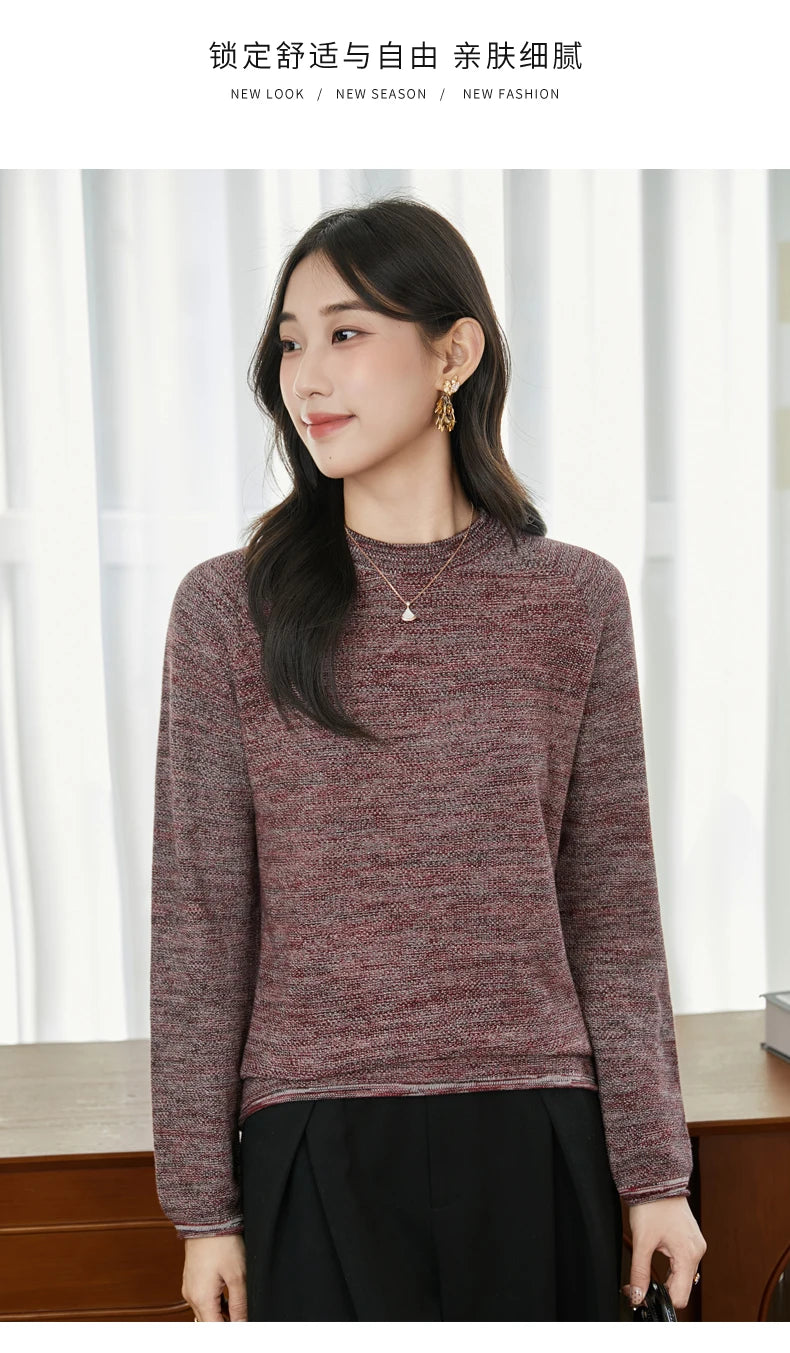 100% pure cotton women's knitted sweater casual round neck pullover for autumn and winter new women's top loose and hot selling