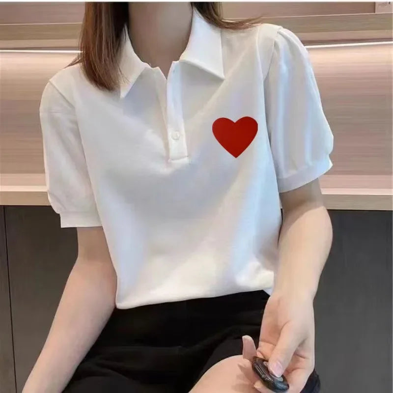 Graphic Women's Polo Female Tee Summer Outfit Harajuku Fashion Y2k Clothes Japanese Vintage Sale Korea Basic Pulovers T-shirts