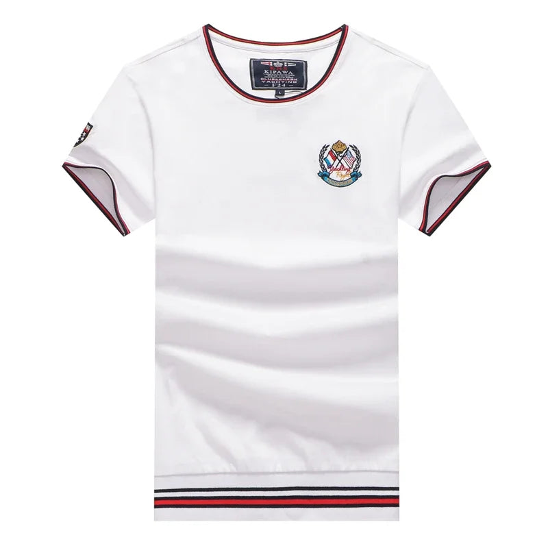 TACE&SHARK Summer Military T-shirts Fashion Embroidery Casual Cotton White Camiseta Tops Tees Shark Short Sleeve T Shirt Men