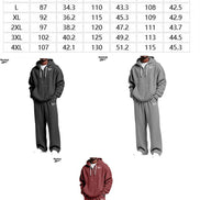 A size chart and welcome size guide for a children's two-piece tracksuit set, showing a size table from S to 4XL with measurements in cm, inches, and length, 