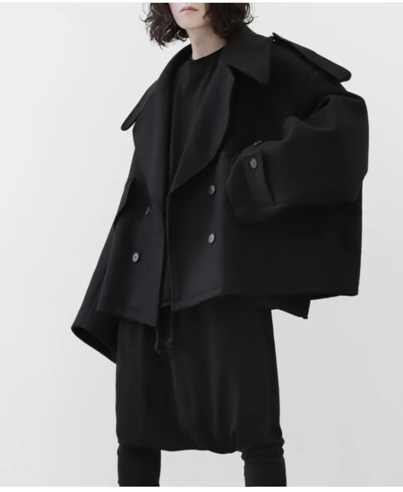 Mauroicardi Autumn Winter Warm Oversized Black Woolen Coat Men Cool Loose Luxury Dark Academia Aesthetic Vintage Clothes 2023