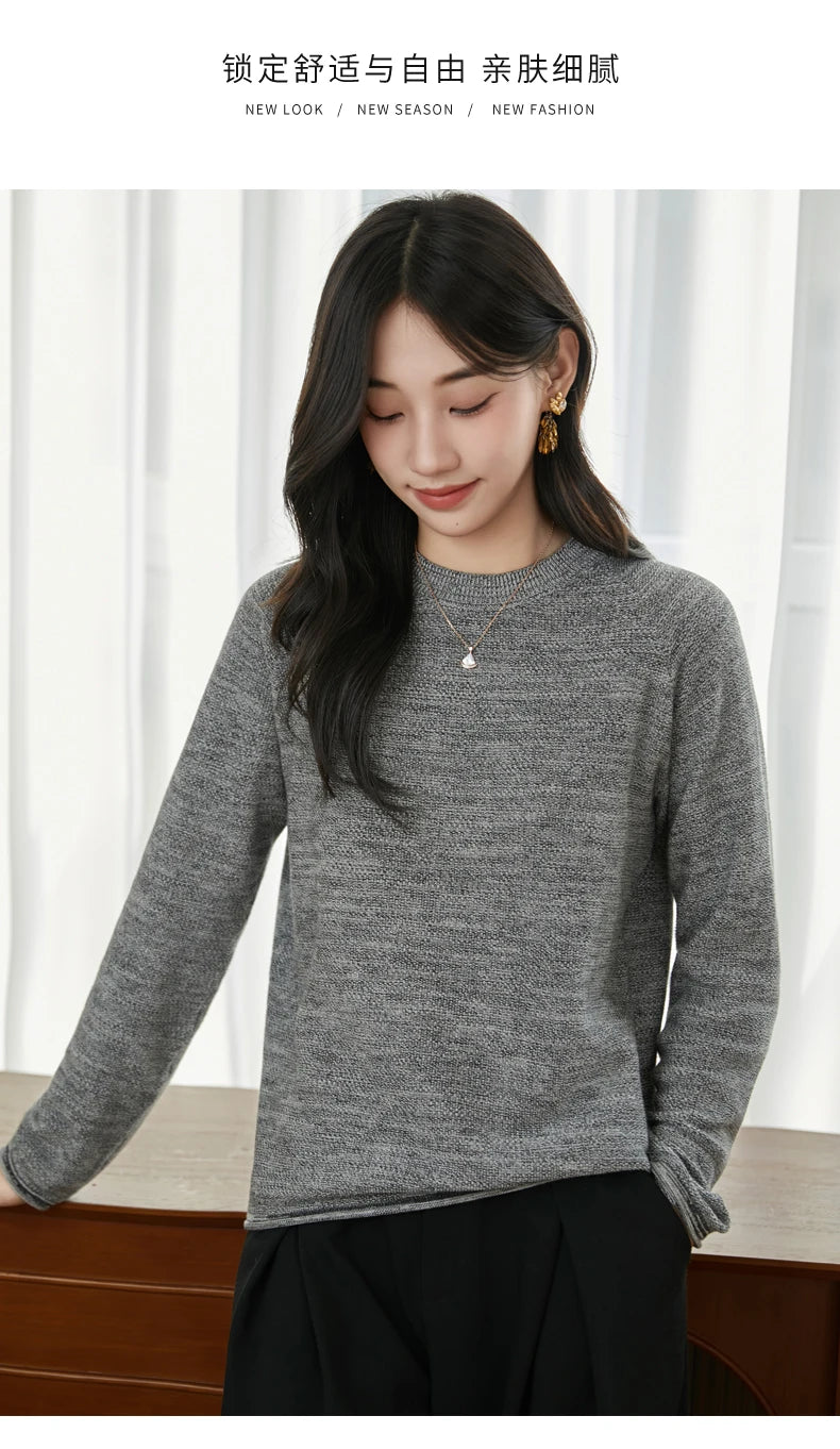 100% pure cotton women's knitted sweater casual round neck pullover for autumn and winter new women's top loose and hot selling