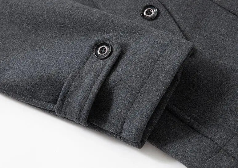 New Autumn Winter Wool Coat Men Fashion Double Collar Thick Jacket Single Breasted Trench Coat Men Casual Wool Blends Overcoats