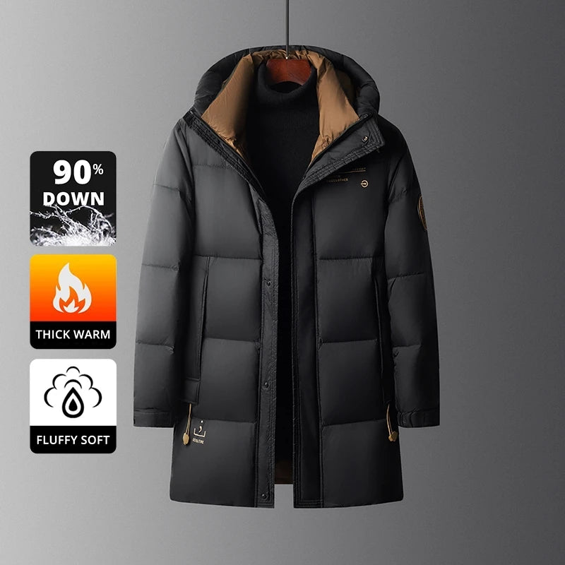 High End Long Thick New Brand Casual Fashion Winter Down Jacket Men Hooded Warm Street Parkas Feather Windbreaker Puffer Coats