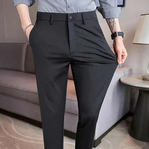 Black Men's Stretch Suit Pants, Fashion Casual Trousers, Navy Blue Pantalones Hombre Asian Size 29-36 38 Slim Man Pant