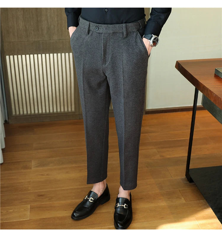 2025 Autumn and Winter Coffee Stretchable Waist Thickened Brushed Casual Pants for Men,multi-color Thick Men's Woolen Suit Pants