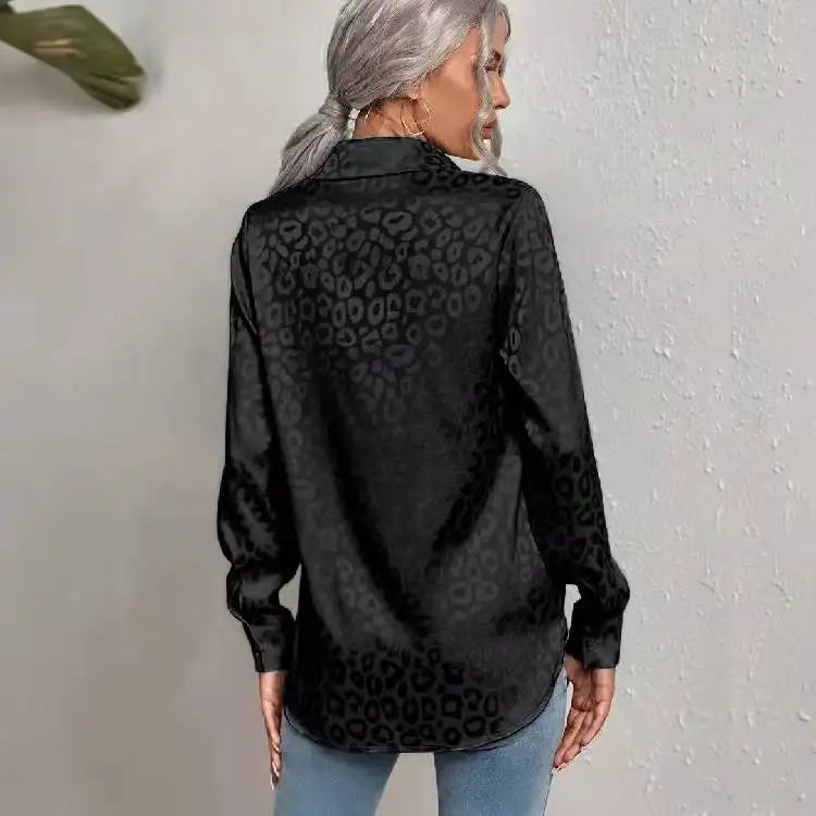 Women Leopard Print Luxury Blouse Spring Summer Long Sleeve Lapen Vintage Button Up Shirt Office Lady Satin Tunics Harajuku Top