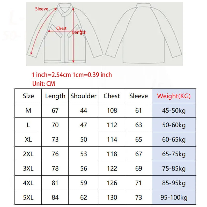 Measurement chart for a shirt with size guide and weight range.