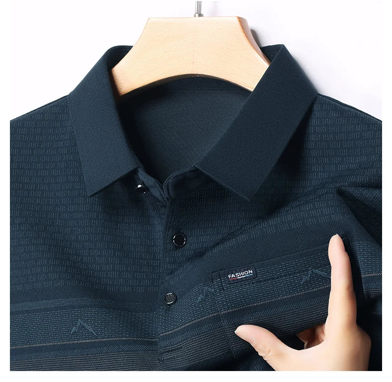 Luxury Wool Blend Fabric Men's Long Sleeve Polo  Classic