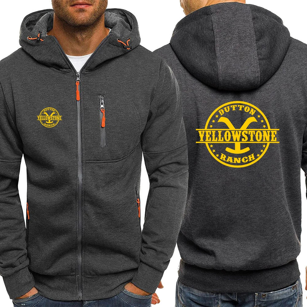 2026 Yellowstone Dutton Ranch Spring And Autumn Men's New Three-color Zipper Hoodie Slim Daily Simple Sweatshirts